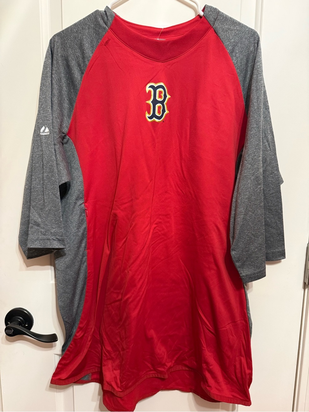 Majestic Red and Gray Raglan Boston 'B' 3/4 Sleeve Shirt